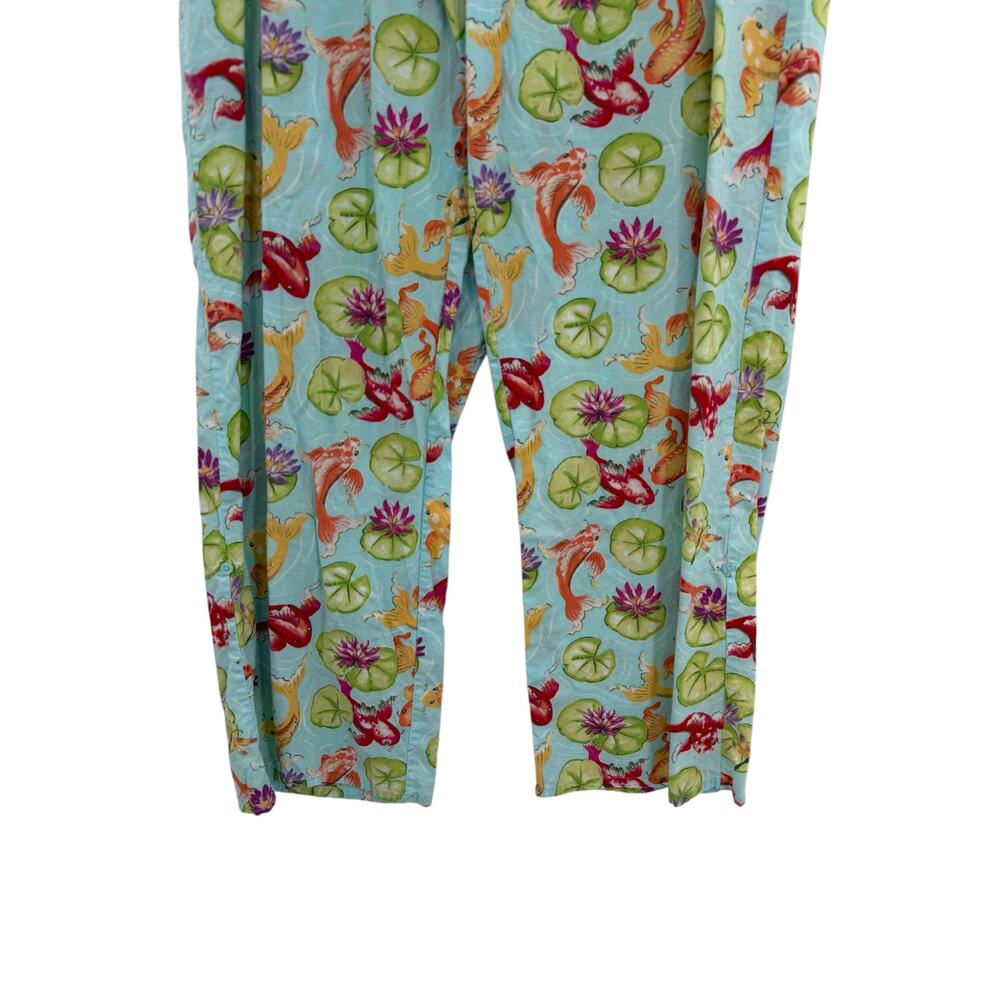 Nick & Nora Koi Fish Water Lily Pajama Lounge Pants Blue 100% Cotton Women's L - Picture 4 of 9